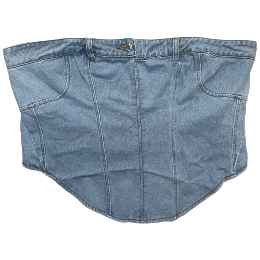 PrettyLittleThing - Plus Light Wash Denim Waistband Corset Top - Size 16 - Picture 3 of 7